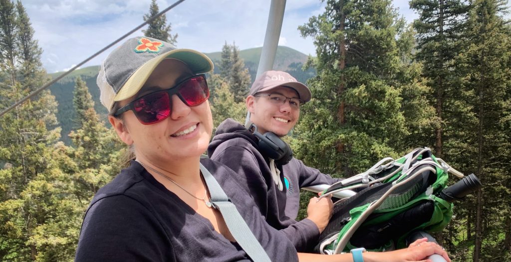 Riding up the Taos Ski Valley chairlift to take a bit of a hike.